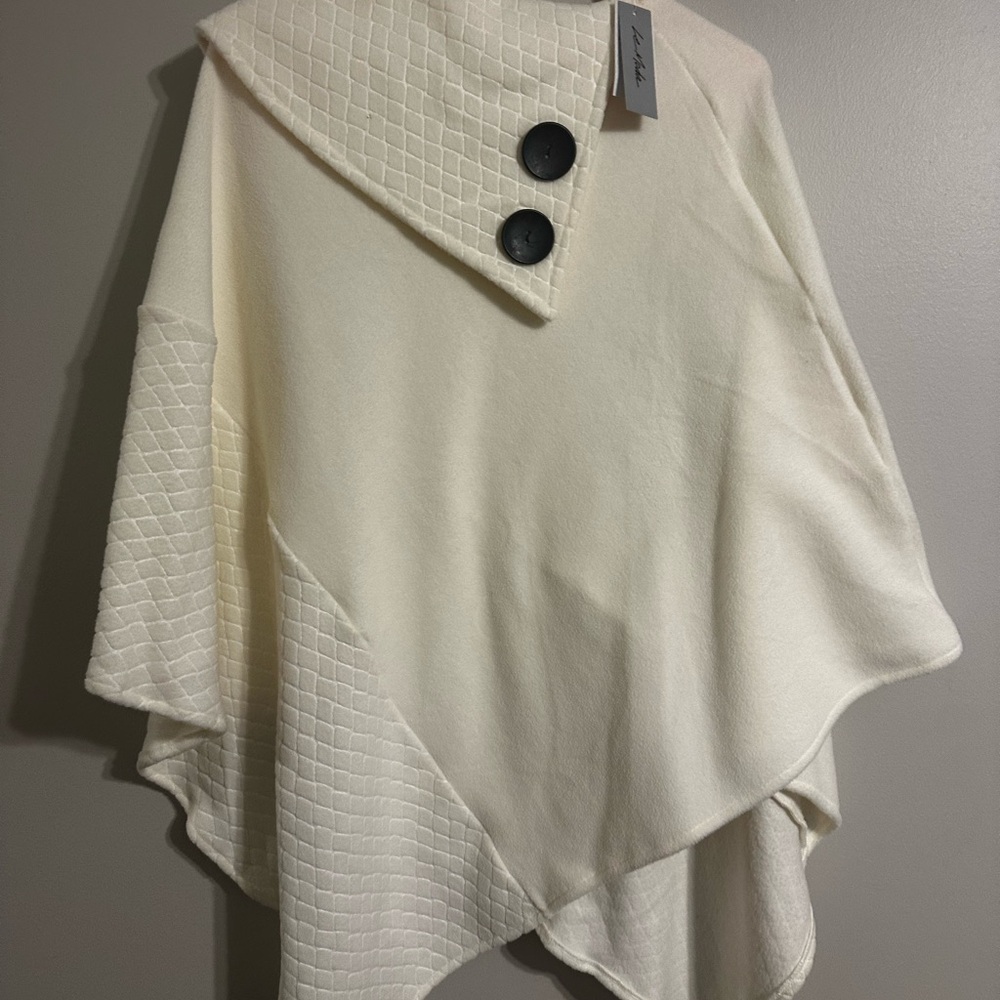 Elegant Cream Poncho with Button Details